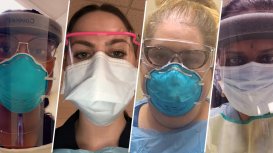 Various masks on medical staff